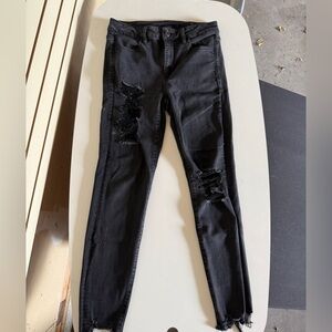 Frayed American Eagle Outfitters Dark Denim Jeans